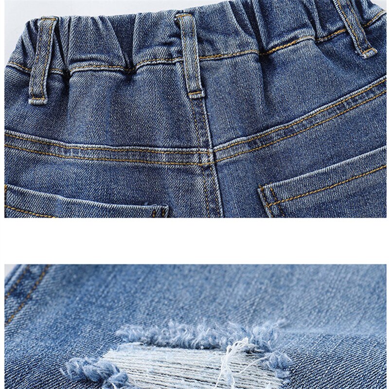 Teenage Girl Ripped Jeans With Holes Kids Casual Denim Trousers Teens Cotton Wide Leg Pants 4 5 6 7 8 9 10 11 12 13 14 Year