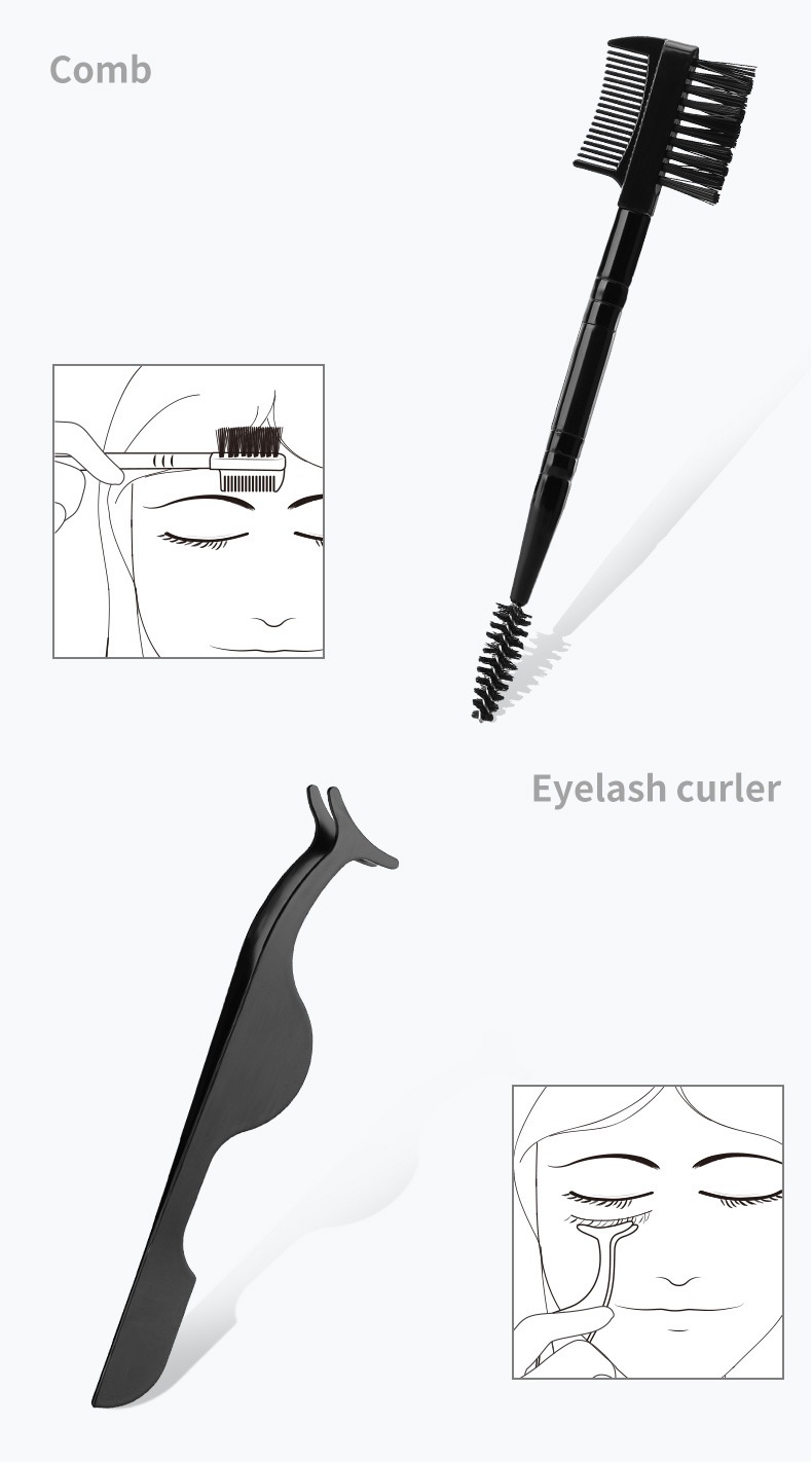 Kit de sourcils avec recourbe-cils 5 pièces, pince à épiler brosse à cils pour femmes