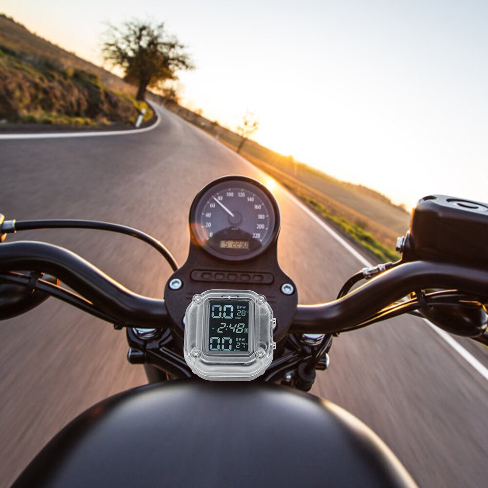 Waterproof Motorcycle Real Time Tire Pressure Monitoring System TPMS Wireless LCD Display External Sensors for Motors