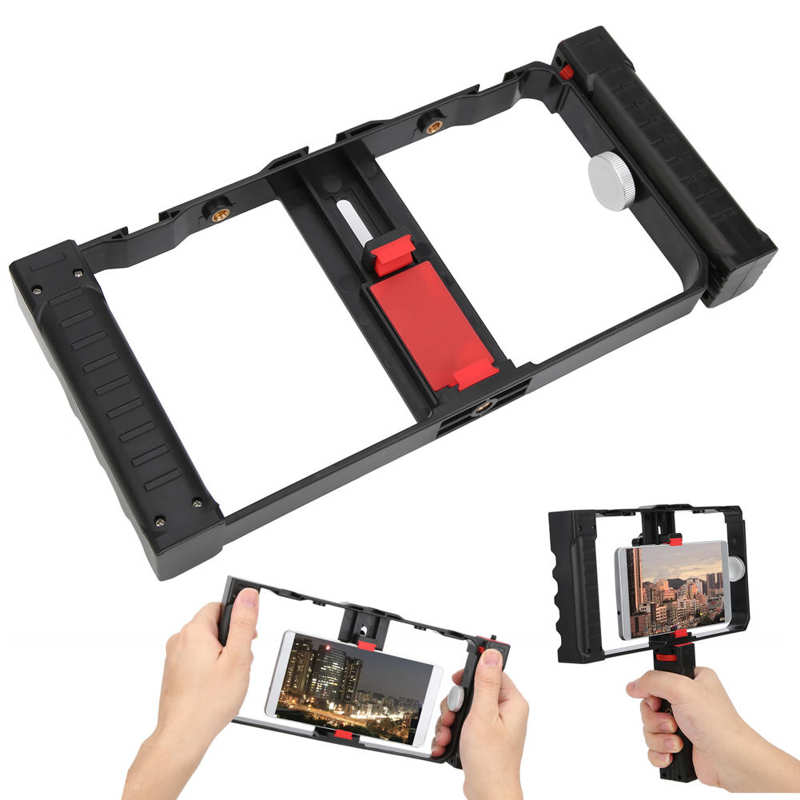 Przenośny smartfon ręczny klatka wideo podwójny uchwyt uchwyty aparat telefoniczny stabilizator klatka uchwyt aparatu fotografia klatka operatorska