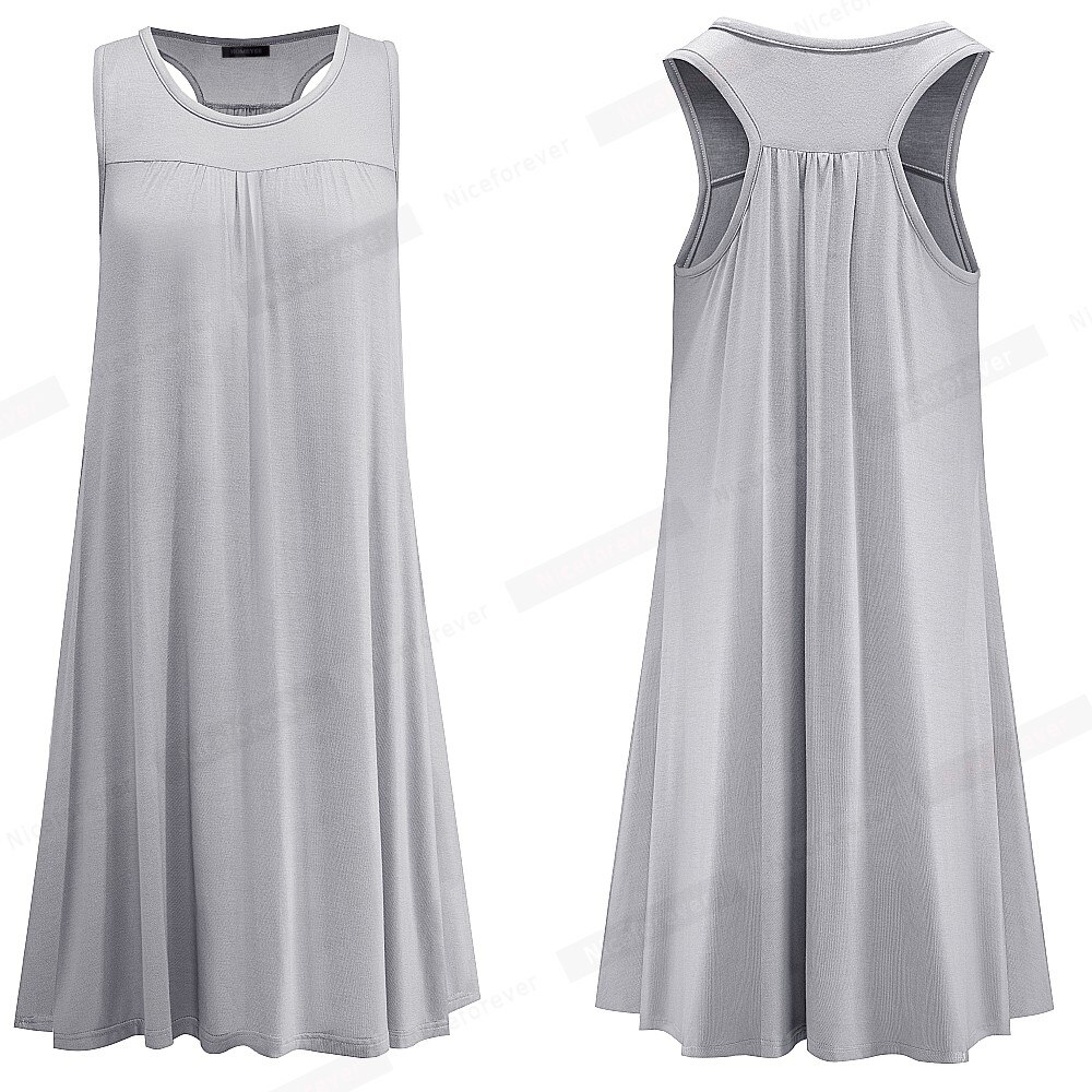 Nice-forever Summer Basic Pure Color Sleeveless Dresses Straight Shift Loose Women Casual Dress A219