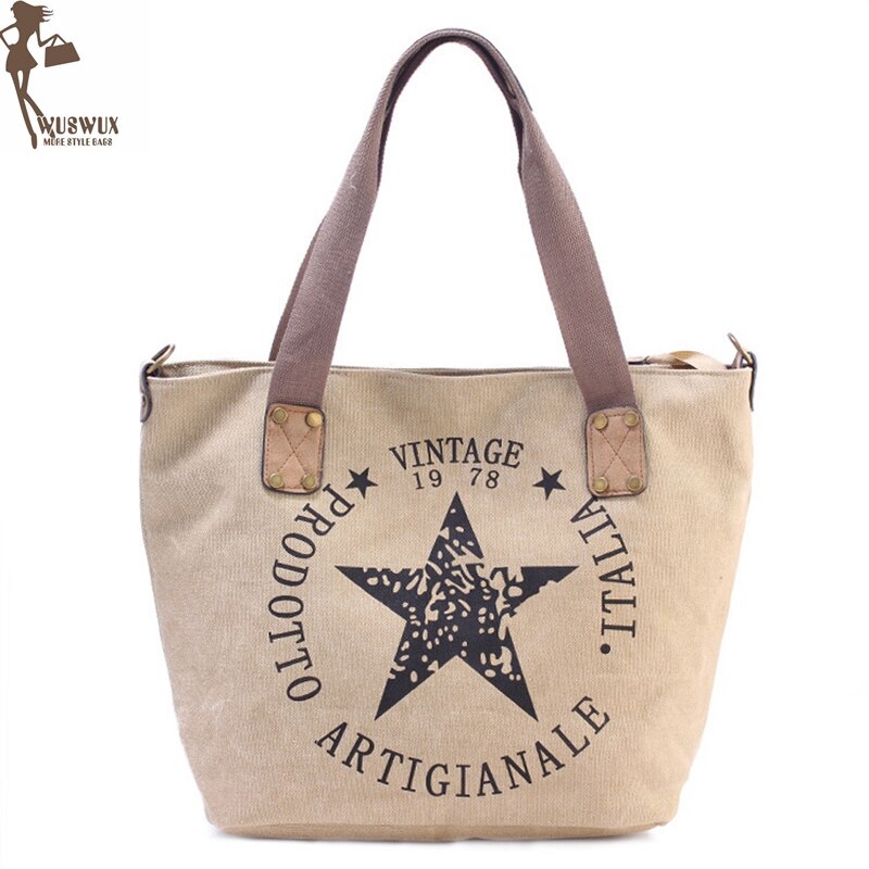 canvas women shoulder bag Large capacity casual Tote Pentagram printing handbags vintage style women bag