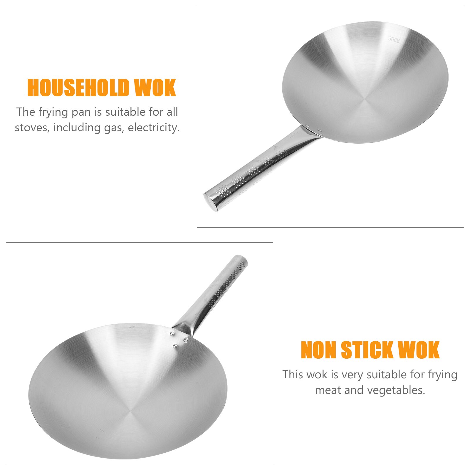 1Pc Rvs Wok Gasfornuis Universele Wok Huishoudelijke Non-stick Koekenpan