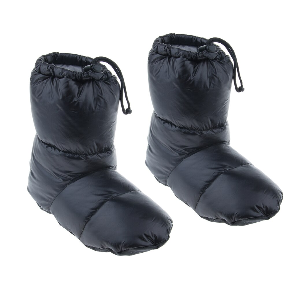 Camping Goose Down Booties Boots Slippers For Men Women Home: Black XL