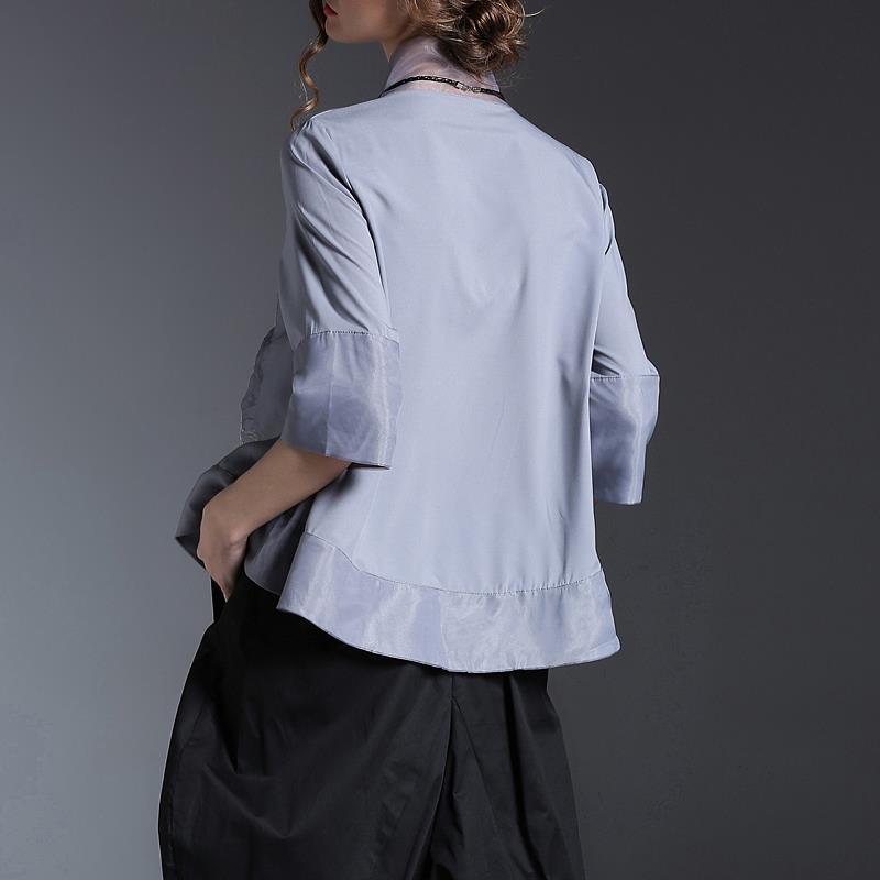 Chinese Runway Shirt Chic Embroidered Loose Gauze Shirt Women&#39;s Stand Collar Retro Shirt Tops