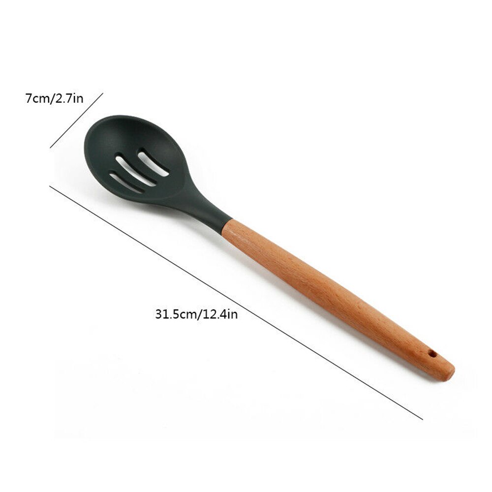 Multiple Style Wooden Handle Silicone Spatula Soup Spoon Fork Colander Shovel Cooking Utensils Kitchen Tool Suit Exquisite: Colander