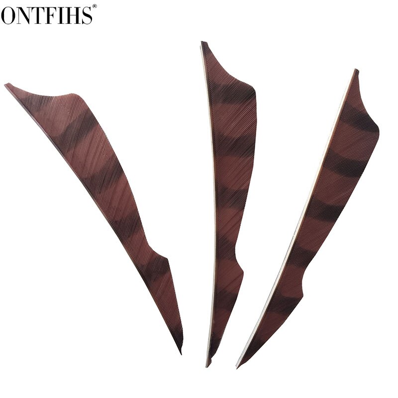 ONTFIHS RW-50 pièces 4 "rayé Double multicolore piqûre Arrrow plume Fletching pour tir à l'arc flèche accessoires Fletches plumes: Marron