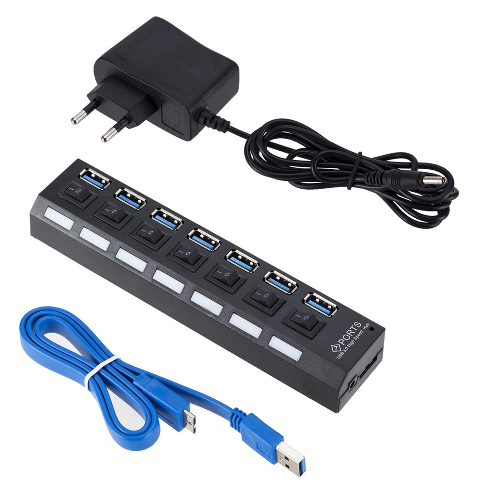 Multi USB Hub 3.0 USB Splitter USB 3.0 Hub Adapter Portable USB3.0 7 Ports HUB With ON/OFF Switch For PC Computer Accessories: 7 Ports EU PLUG