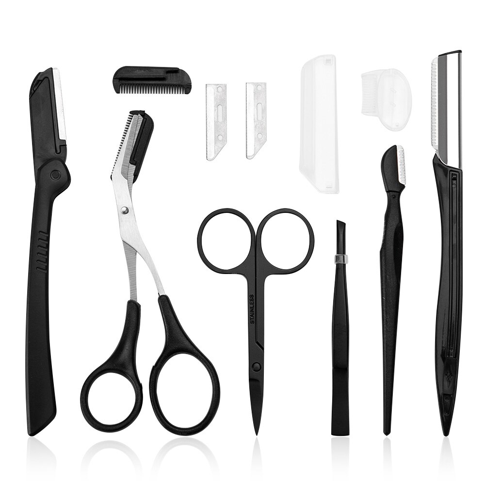 9 PIÈCES Rasoir De Sourcils Sourcil Rasoir Kit Sourcil Ciseaux Peigne À Sourcils Rasoir Pour Le visage Rasoir Cils Brosse À Cils