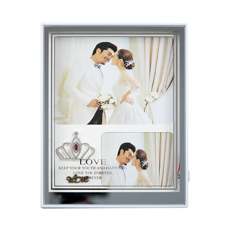 Table cadre photo de style japonais avec cadre blanc avec LED lumineux + USB, utilisée pour la décoration d'étude et l'affichage de photos 7 pouces: BLK006No light