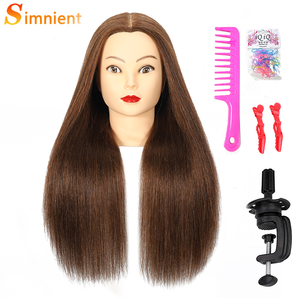 Human Hair Doll Head For Hairstyle Training Head Kit Mannequin Head Styling To Practice Curl Iron: black