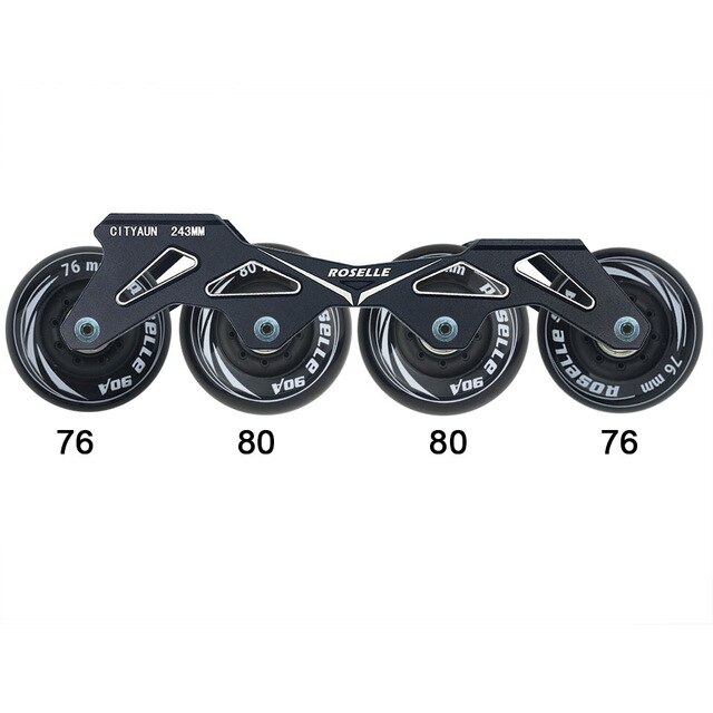 Ruedas y rodamientos para Patines en línea Slalom, Base para Patines deslizantes para adultos y niños, 231, 243mm, marco y 4x80, 76 y 72mm, 90A: 76-80-80-76mm
