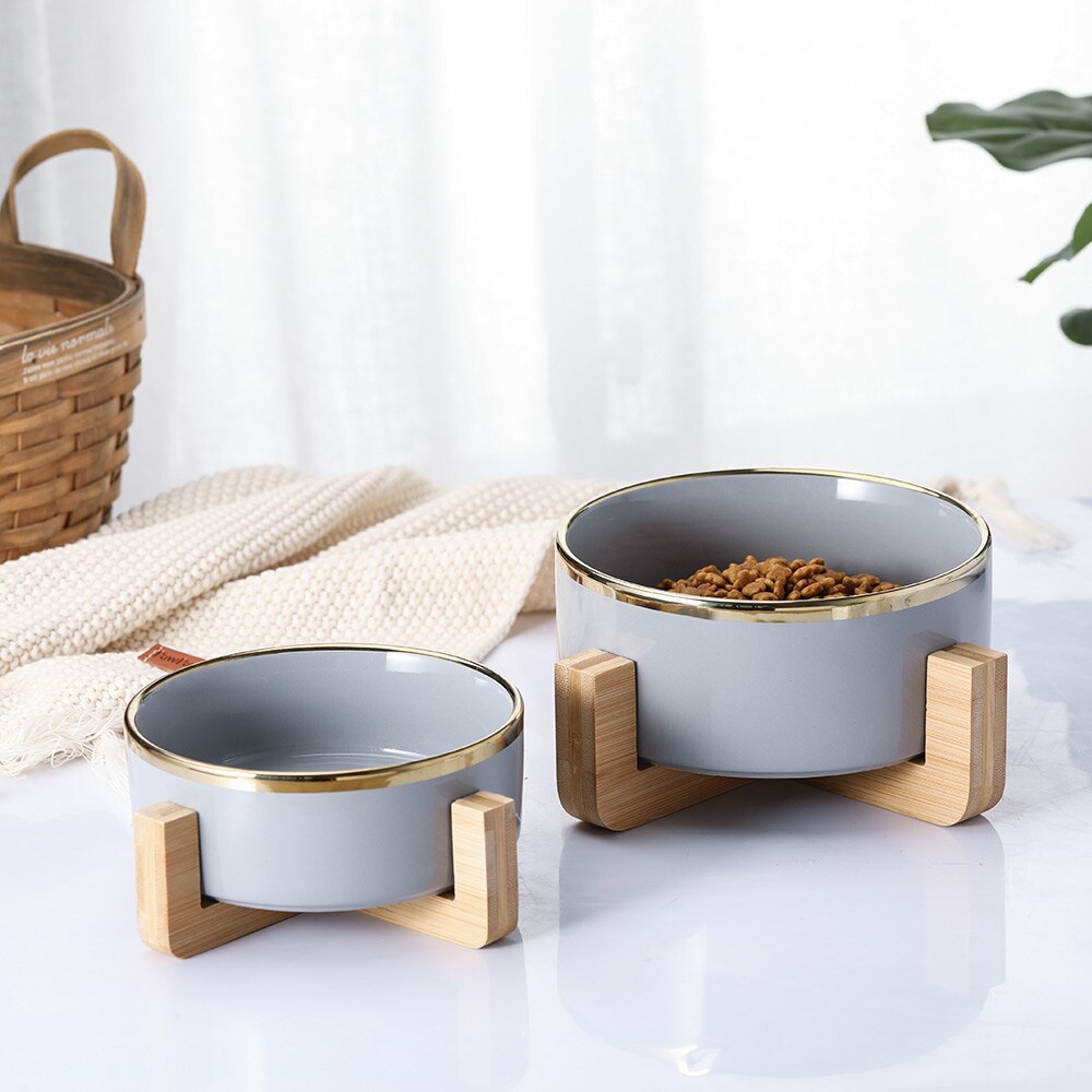 Bol pour chat surélevé en céramique avec support en bois, nourriture pour animaux domestiques, distributeur d'eau pour chats et chiens