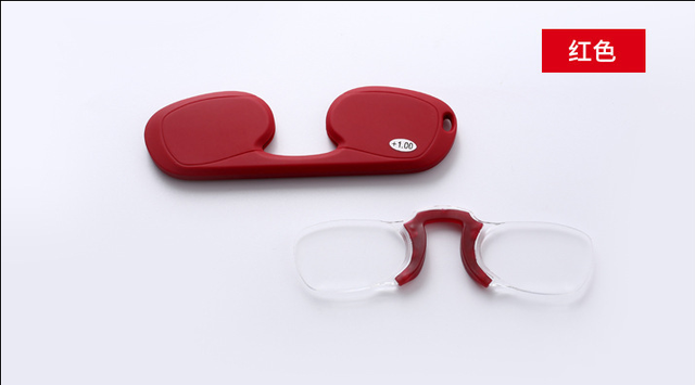 Clip-On Leesbril Mini Draagbare Leesbril Neus Clip Mannen Vrouwen Verziend Glazen Met Case: Red / 350