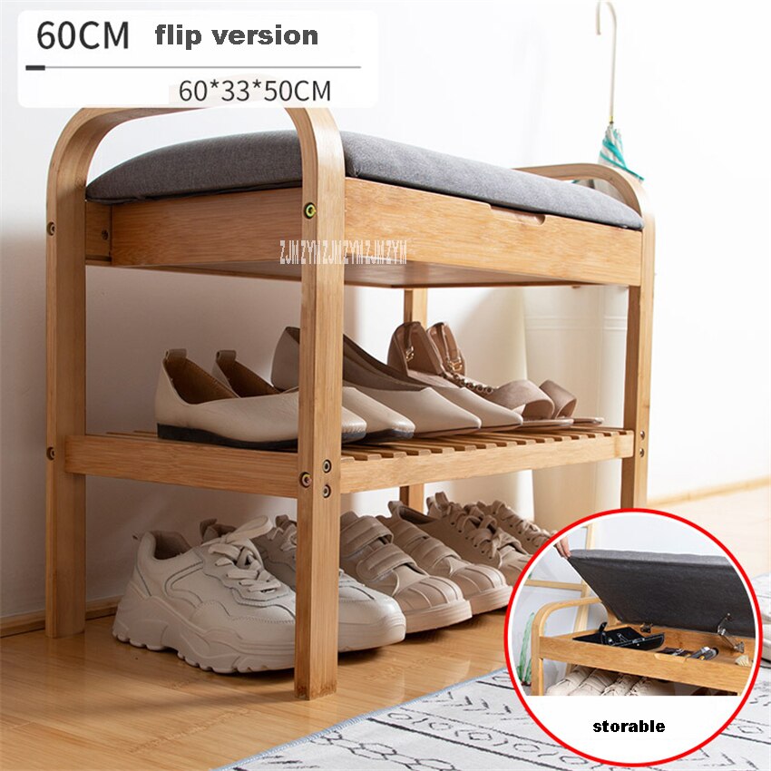 ND190508 Woonkamer Dubbeldeks Houten Schoen Opbergkast Deuropening Creatieve Houten Schoenenrek Moderne Stof Schoenen Proberen Kruk: 60cm no flip version