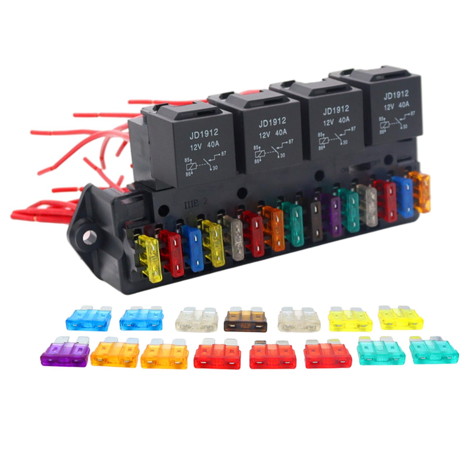 15 Way Car Fuse Box Block Holder W/ Relay Harness Assembly Control Box Fit for Marine Boat