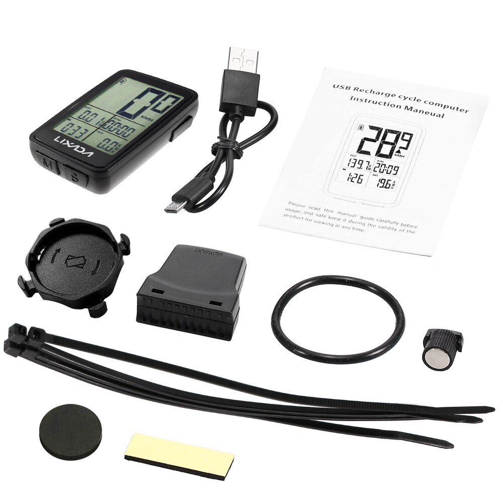Lixada trådløs cykel cykelcomputer usb genopladelig cykel speedometer kilometertæller temperatur stopur termometer tilbehør