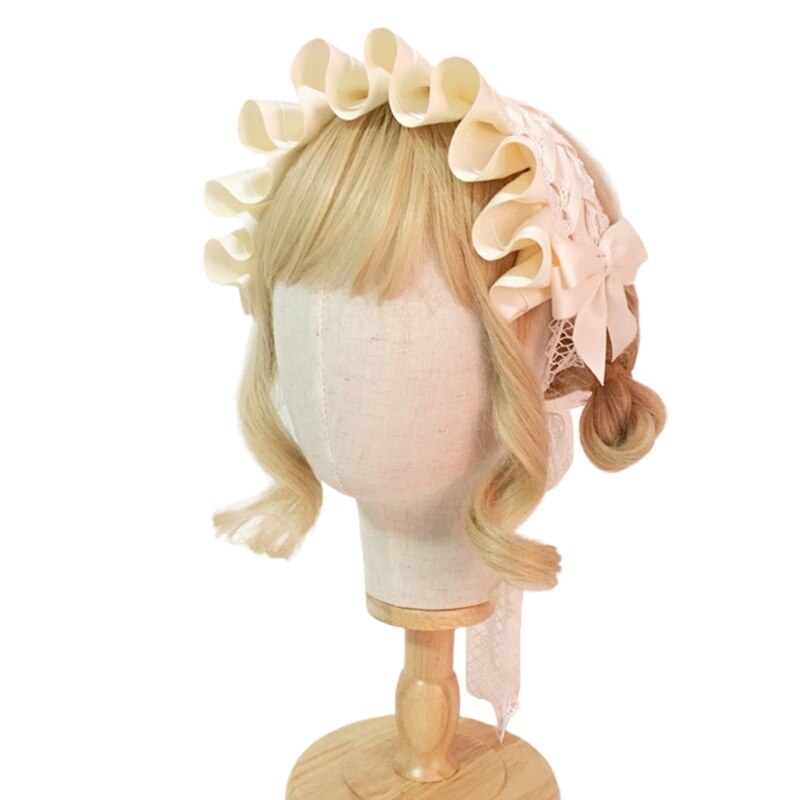 Lolita – coiffe japonaise de demoiselle Cosplay, bandeau à nœud papillon croisé à volants, doux ruban de dentelle florale, accessoire de cheveux de fête
