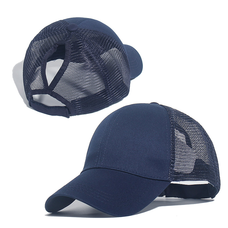 Ponytail Solid Color Mesh Baseball Cap For Women Men Plain Summer Sun Hat Unisex Adjustable Outdoor Hip-Hop Washed Caps: E