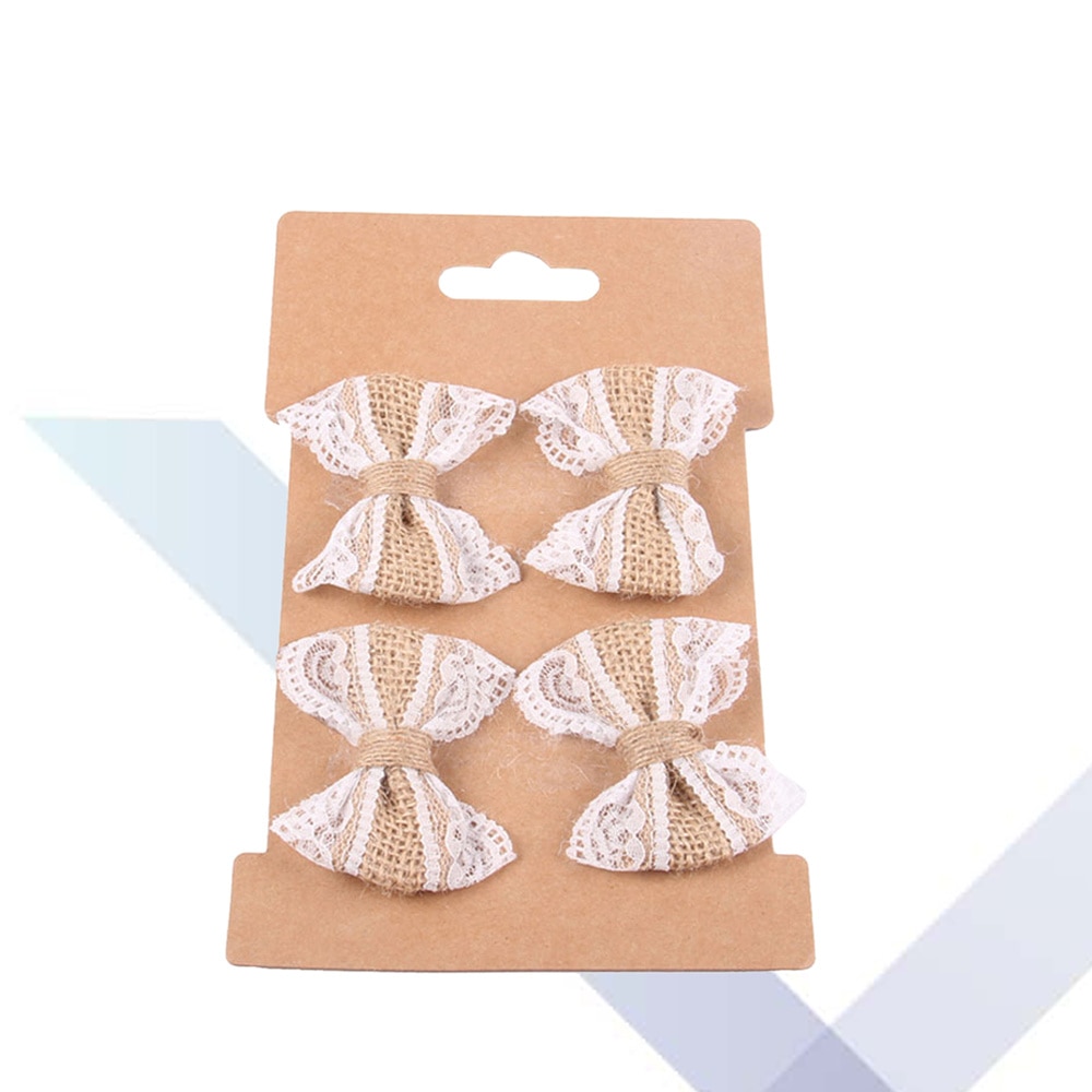 Arpillera con encaje conjunto de lazo, lazos de arpillera, adornos para Yute Natural, artesanías, decoración de de bodas, DIY, 4 Uds.