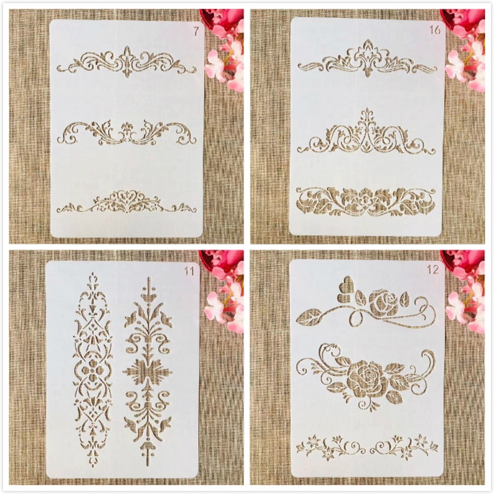 4Pcs A4 29cm Leaves Floral Separated Lines DIY Layering Stencils Painting Scrapbook Coloring Embossing Album Decorative Template