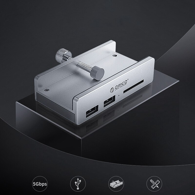 ORICO MH2AC-U3 Hub Aluminum Alloy Back Clip Buckle Type USB3.0+SD Card Slot Computer Screen Card Reader Hub