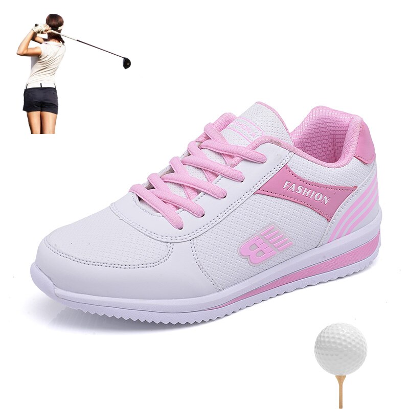 Frauen Herbst Winter Golf Schuhe Ausbildung drinnen Turnschuhe Wasserdichte Freizeit Golf Turnschuhe Mädchen Damen Geschäft Trainer Frauen: Weiß Rosa / 3,5