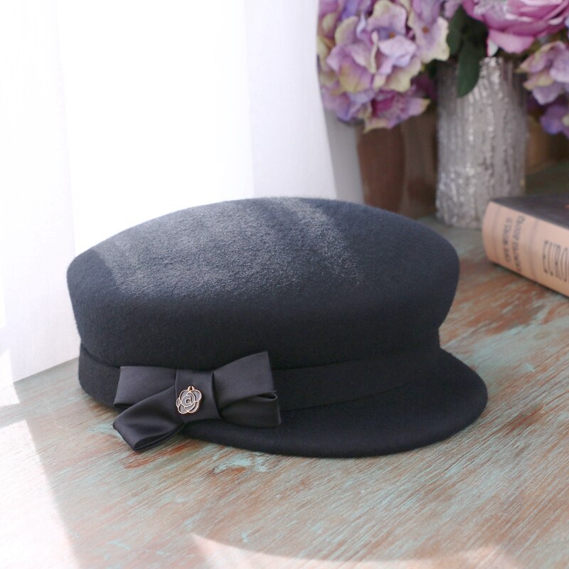 Winter All-match Wool Hat and Black Army Cap Female Leisure Hat Lady Wool Beret Cap B-7445