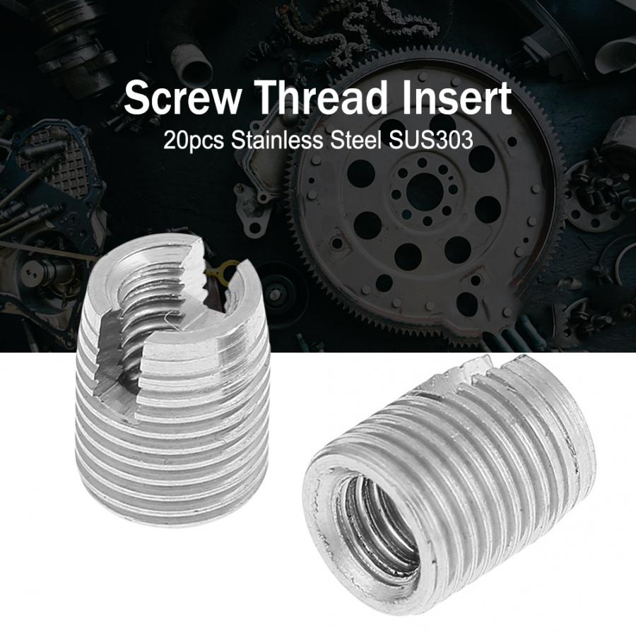 20Pcs/Set Threaded Insert Stainless Steel SUS303 Helical Insert Self Tapping Slotted Screw Thread Repair Insert M3 x 6mm