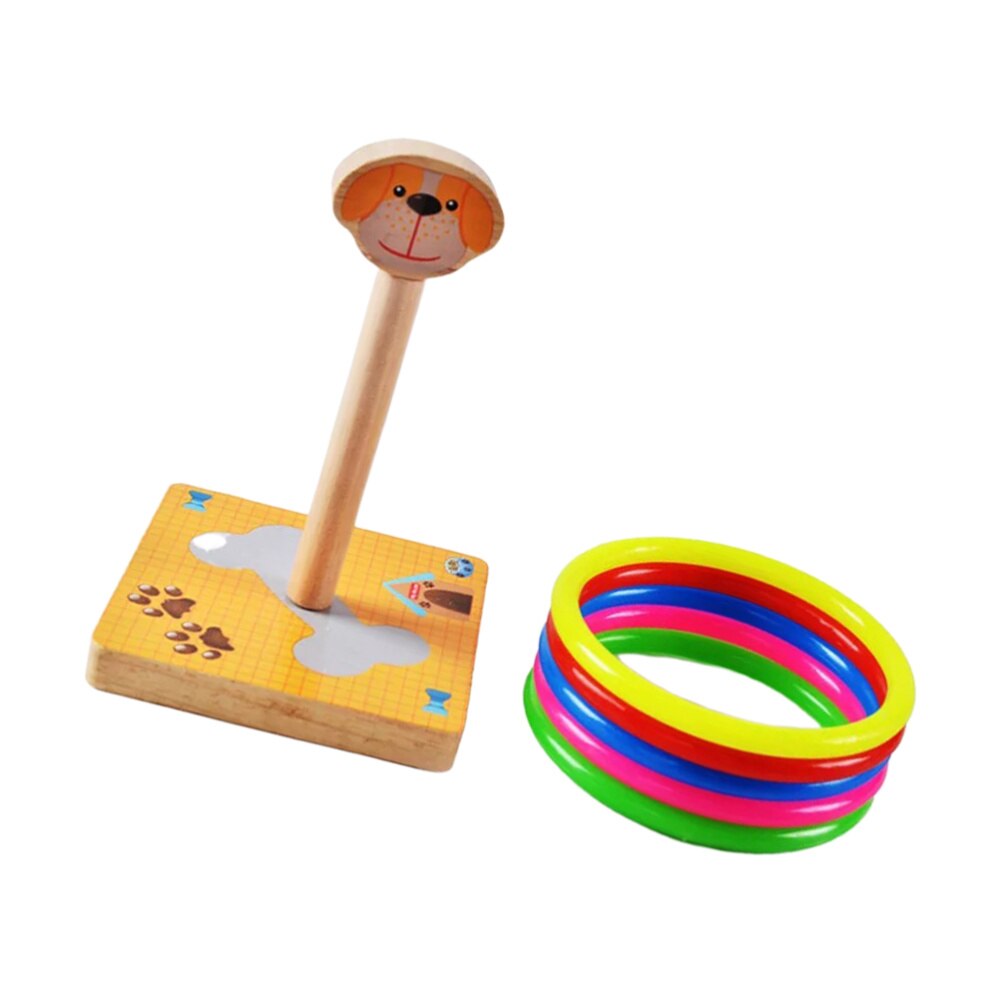 1 impostato di lancio in legno per bambini divertenti a forma di anello lanciare gioco giallo (stile canna): giallo