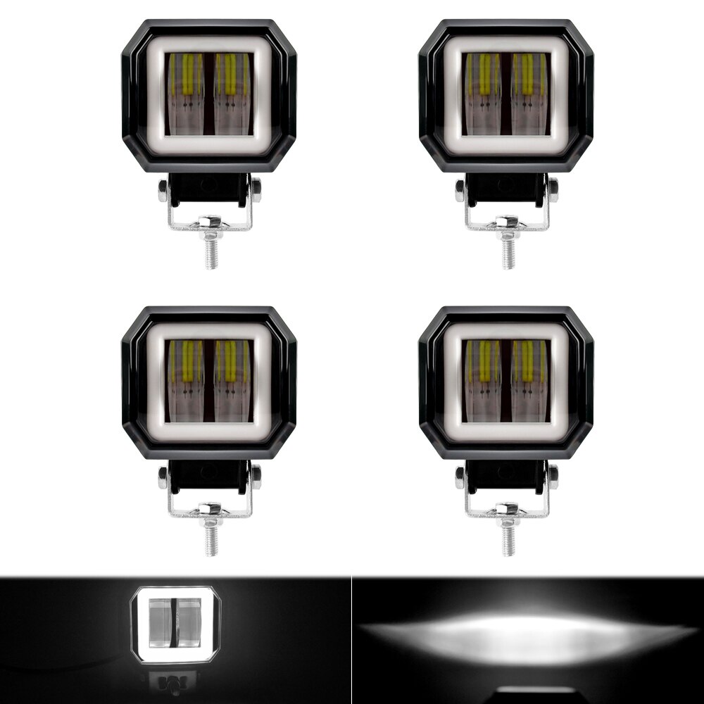 3 Inch Angel Eyes Led Work Light 12V 24V For Car DRL Halo 4x4 Offroad Motorcycle Bicycle ATV SUV Truck Working Driving Lights: Square White x4