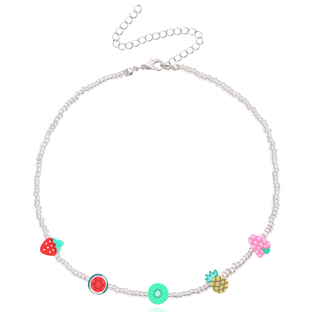 Colliers d'été en perles de fruits multicolores, faits à la main, ethniques, pastèque, ras du cou pour femmes, mignon Kawaii: 01