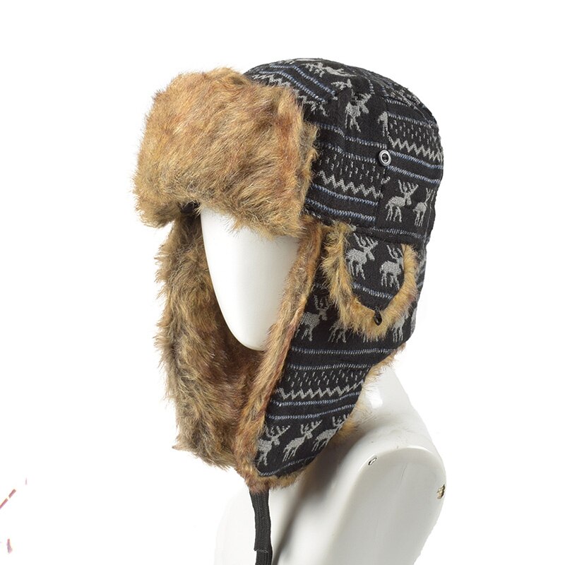 Bombehatter ushanka russisk lue pels vinter hattemaker sport snø utendørs flyger øreklaffer lue til menn og kvinner: Mørk grå