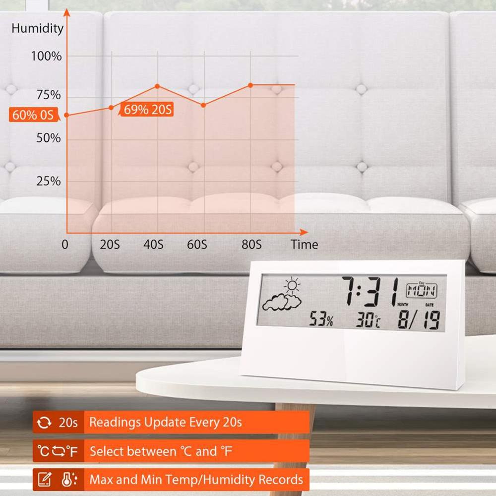 Transparent Screen Weather Station Alarm Clock Indoor Hygrometer Thermometer Weather Forecast Sensor Clock Long Battery Life