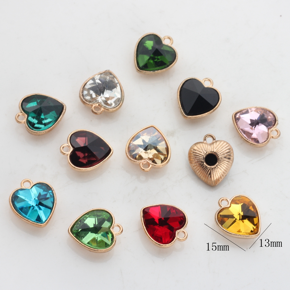 Goud Legering Kleurrijke Crystal Kleine Harten Charms 8 Stks/partij 16*14 Mm Diy Ketting Oorbellen Armband Accessoires