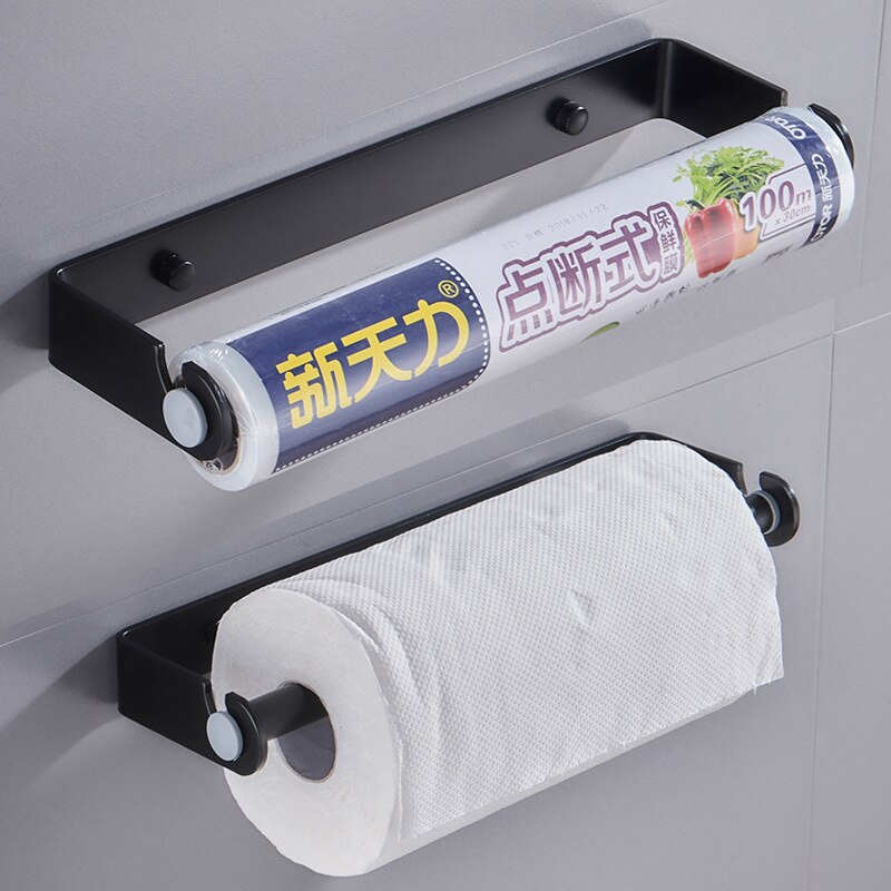 Kitchen Wiper Paper Towel Rack Refrigerator Plastic Wrap Bag Storage Rack Hole Punched Wall Hanging Paper Extraction Hanging Org