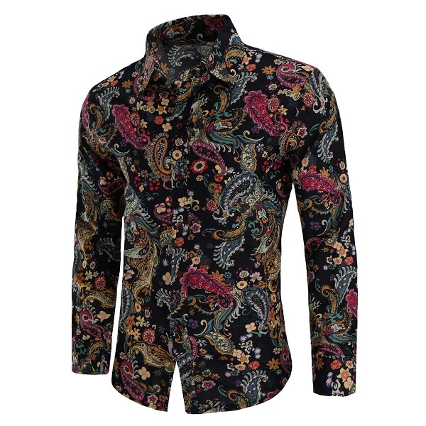 Nueva Casual Camisa manga larga para hombre estilo europeo Camisa ajustada para hombres camisas florales de algodón de ropa para hombre C803: M