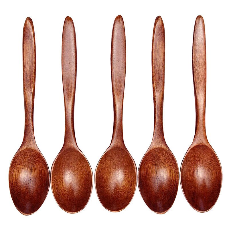 Lote de 5 uds de cucharas de madera para cocina de bambú, utensilio para sopa, cucharadita para Catering, cuchara doblada pequeña japonesa A30314: Default Title