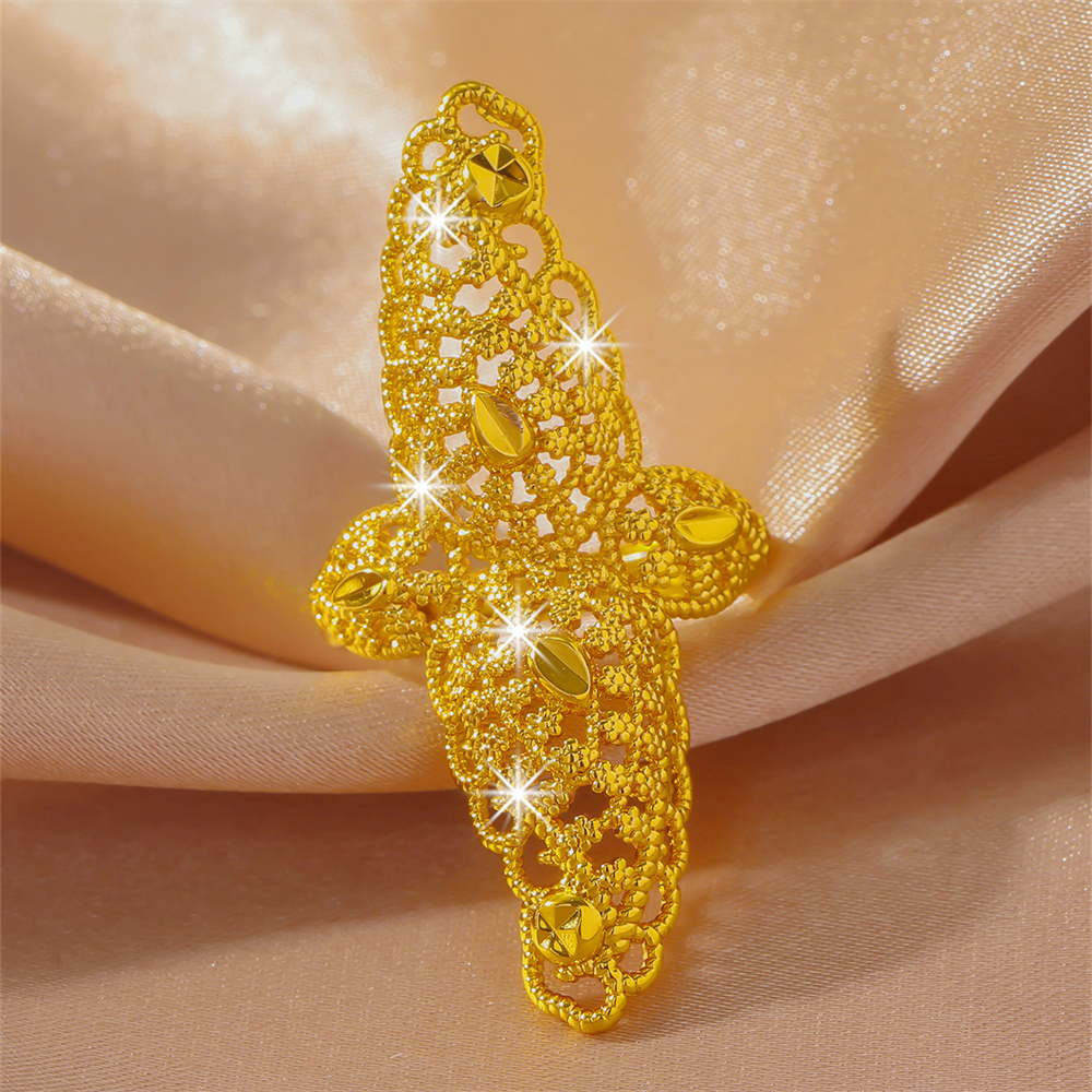 Dubai Arabische Midden-Oosten Sieraden Koper Vergulde verstelbare 24k dames lange ring Bruiloft banket feestcadeau: Roze