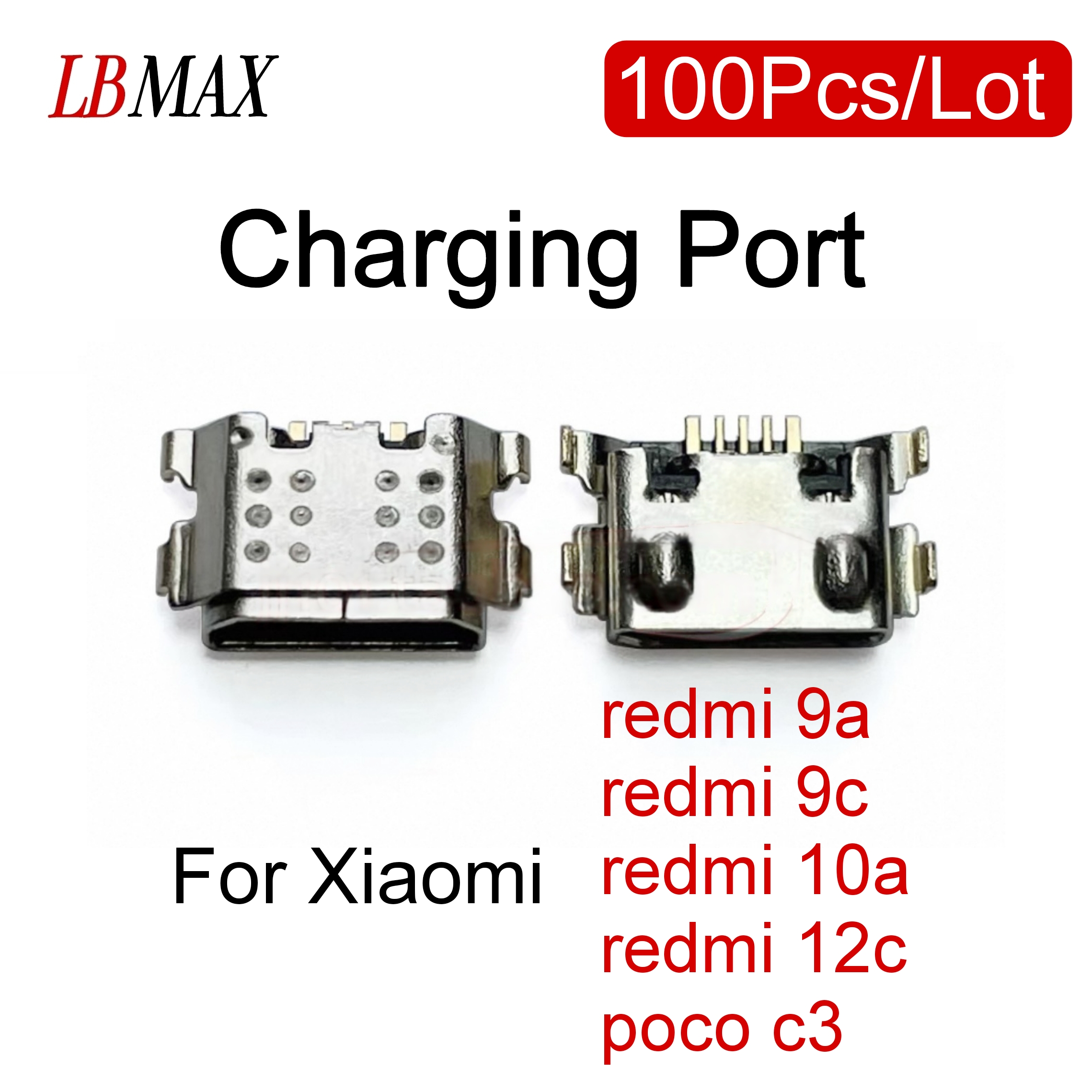 10-200pcs Micro USB Connector Charging Port Dock Plug Socket For xiaomi redmi 9a redmi 9c redmi 10a 12c poco c3 USB-C Repair: WHITE