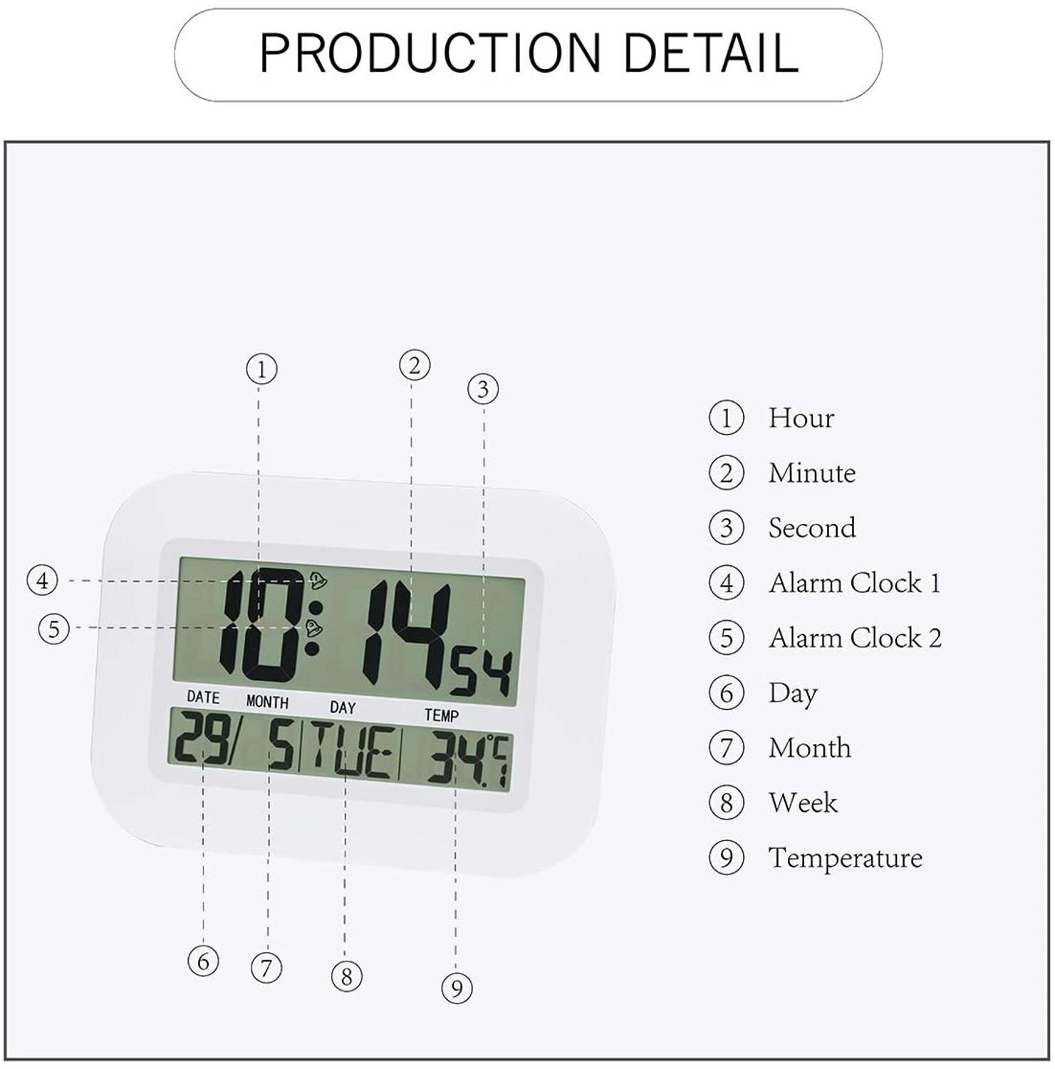 Digital Wall Clock Easy Operated Simple Large LCD Alarm Clocks Temperature Calendar Date Home Decor Large Screen Wall Clock