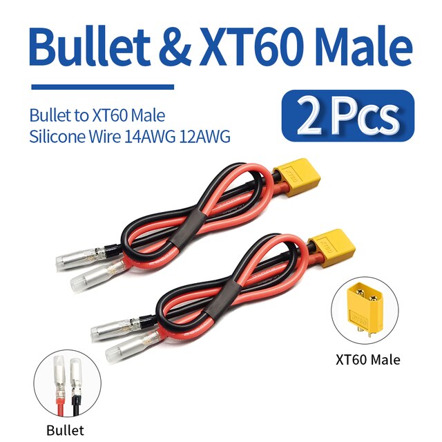 E-Bike Cable Adapter PP30/XT60/ Bullet Ebike Battery Cable Connector for Electric Bike Mountain Bike Accessories: XT60 to Bullet 2pcs