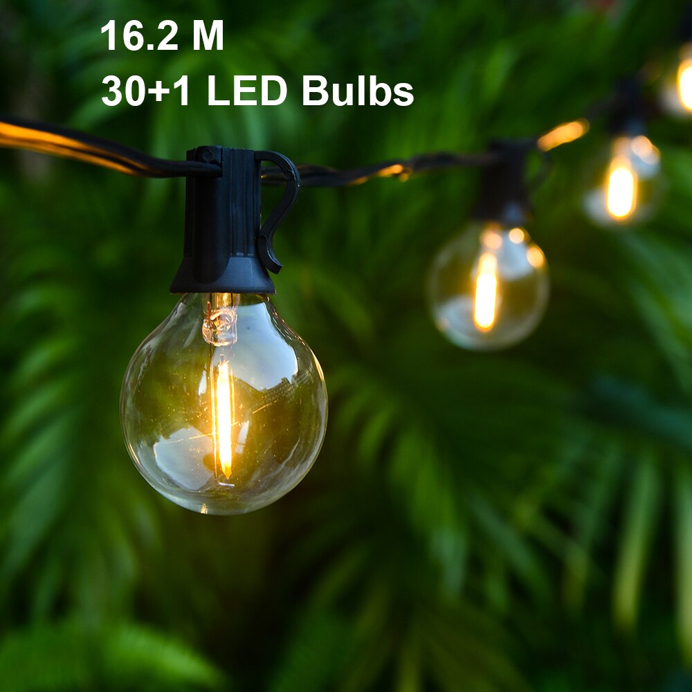 G40 Led String Lights 24.6FT 25FT 50FT Fairy String Licht G40 Led Globe String Licht Warm Wit Decoratieve Verlichting Voor outdoor Ba: 53FT 30bulbs