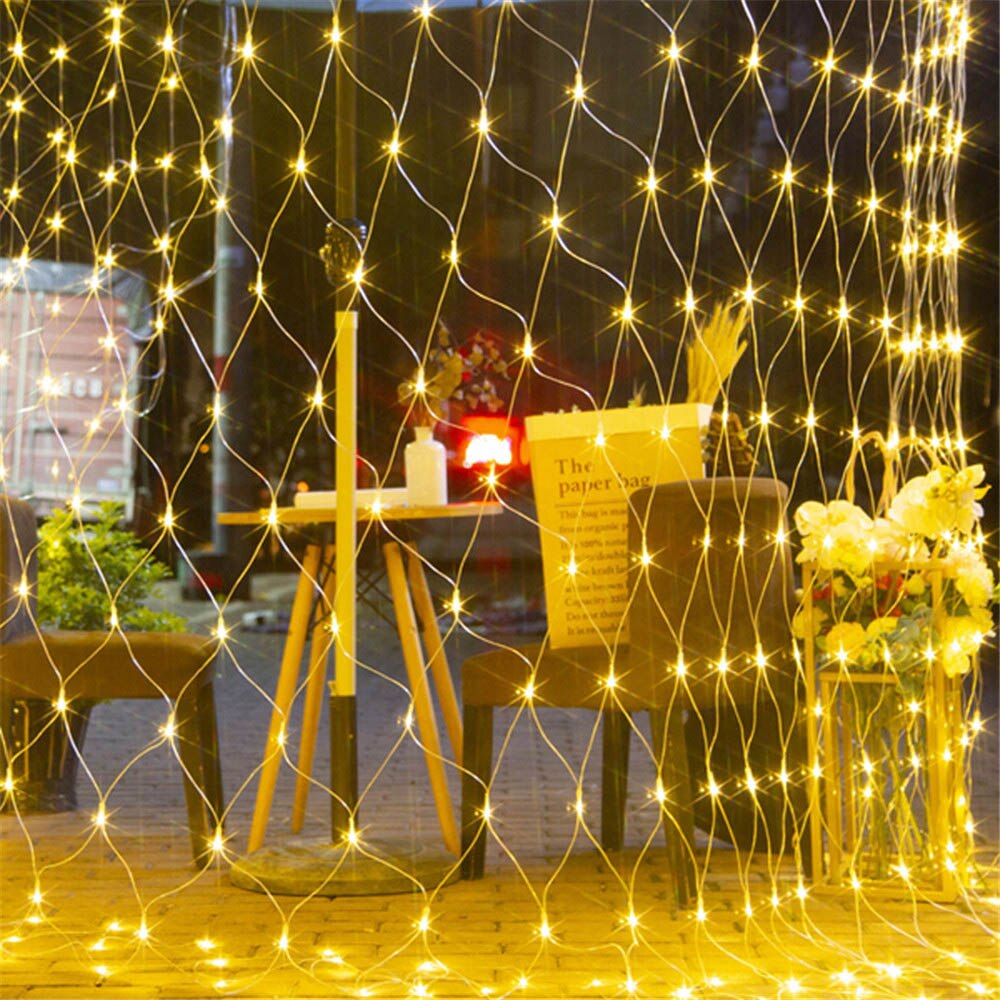 6X4M 3X2M 2X2M Led Net Mesh Fairy String Light Kerst Guirlande gordijn Fairy Light Wedding Party Licht: Warm White / 2mX2m 144LEDs