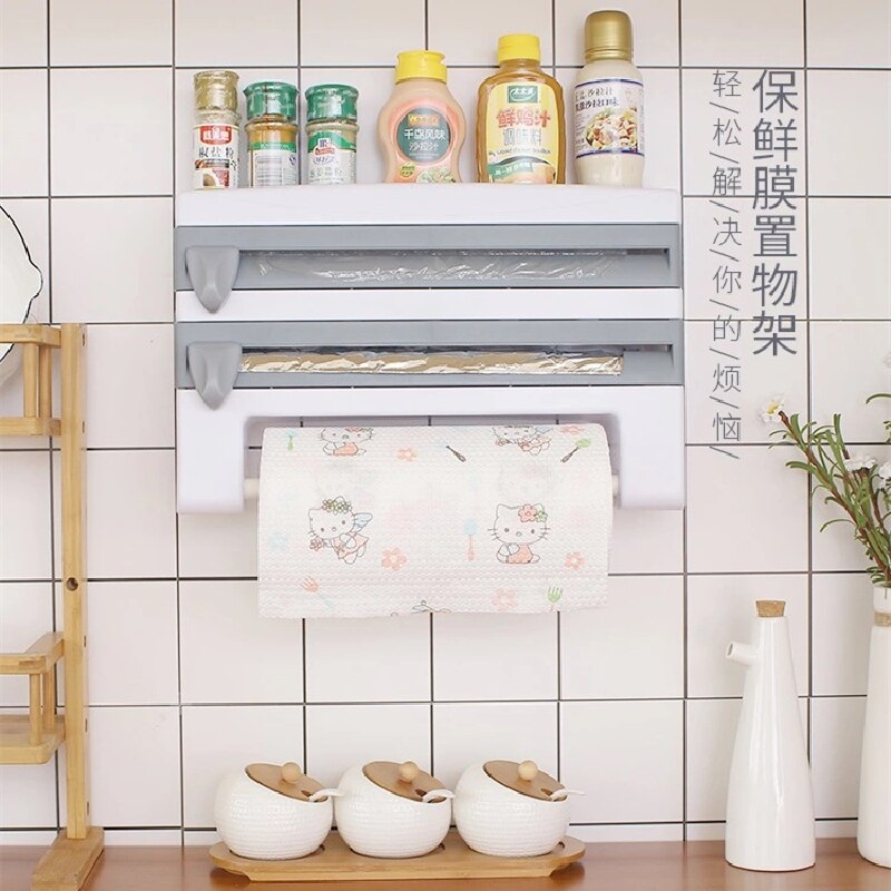 4 In 1 Keuken Organisator Papieren Handdoek Houder Vershoudfolie Snijden Houder Saus Fles Tin Folie Papier Opbergrek Keuken plank