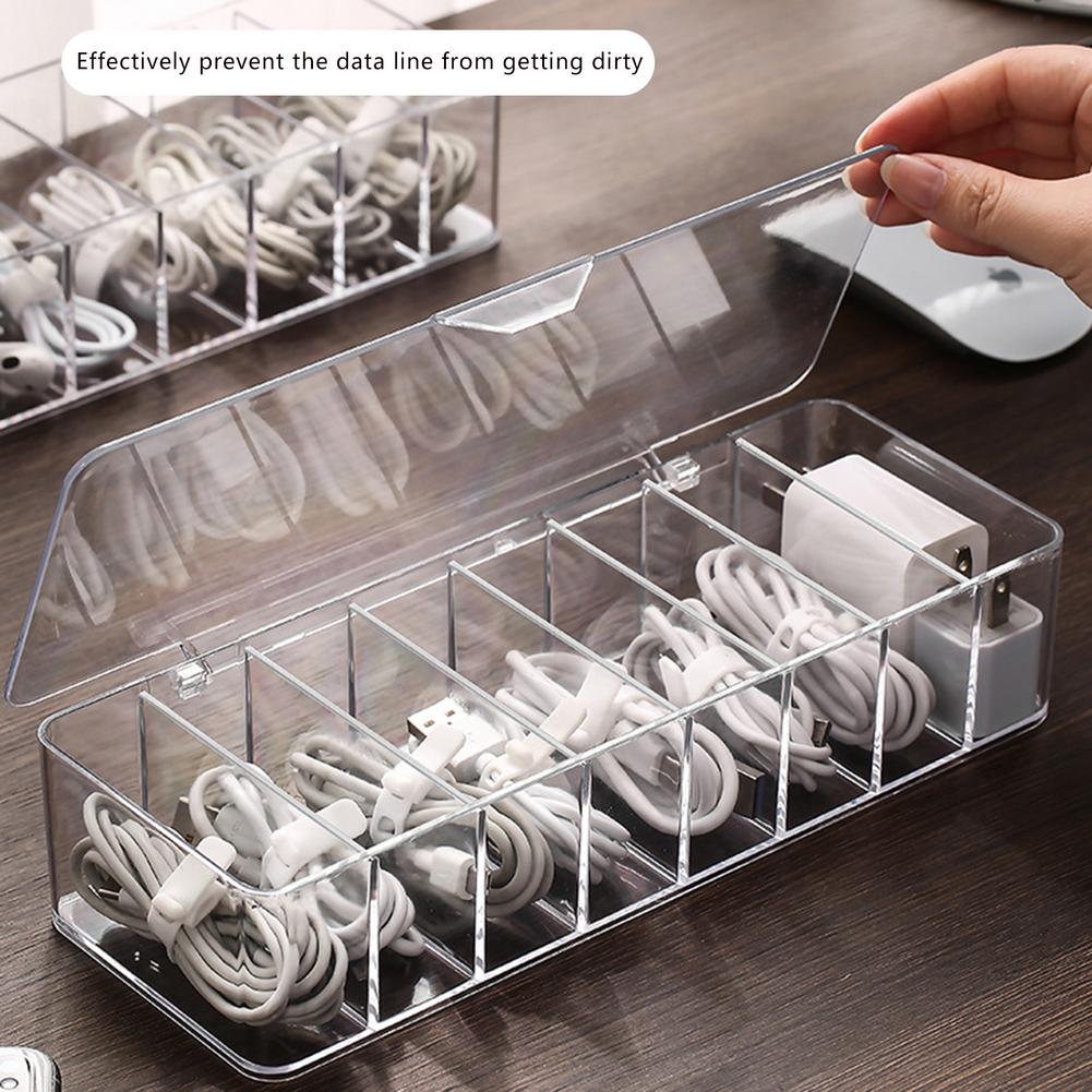 Transparent Cable Storage Box Charging Cable Storage Container For Desktop Charger Cable Storage Box Organizer Storage Container