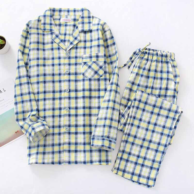 Pijamas de algodón a cuadros para hombre, ropa de dormir cómoda, holgada, informal, para el hogar, primavera y otoño