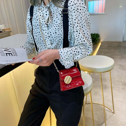 Stone Pattern Leather Crossbody Bags For Women Small Handbags Chain Shoulder Simple Bag Mini Purses Hand Bag: Small Red