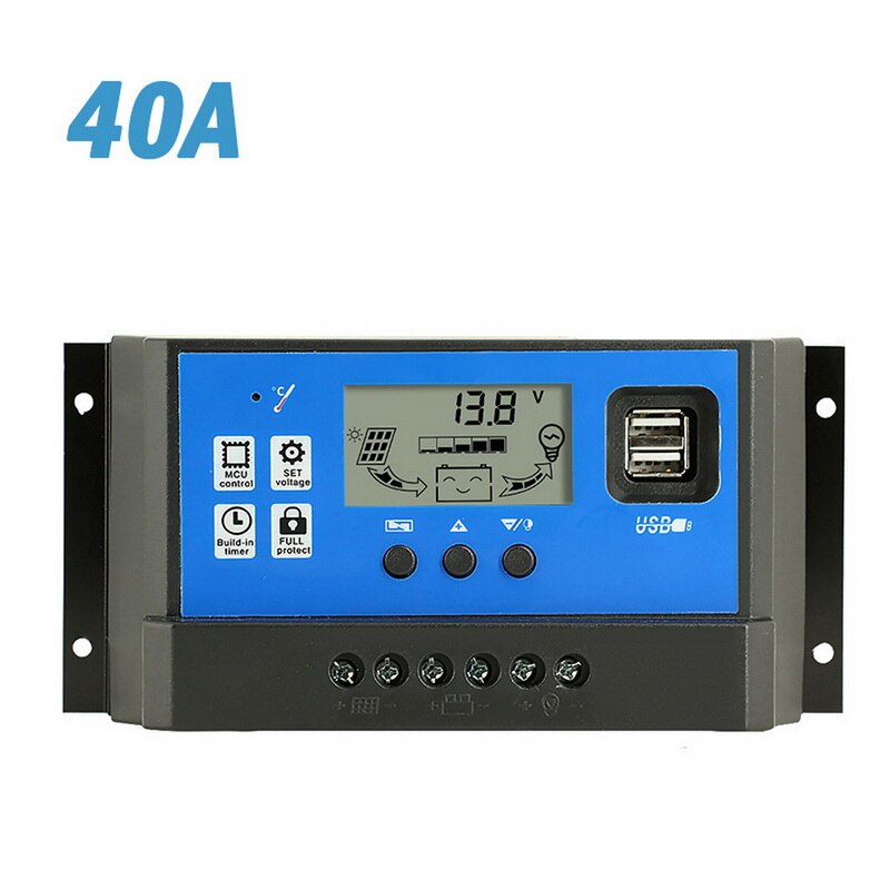 10/20/30A Solar Charge Controller 12V/24V Auto PWM 5V Output Solar Panel Battery Controller Regulator With Dual USB LCD Display