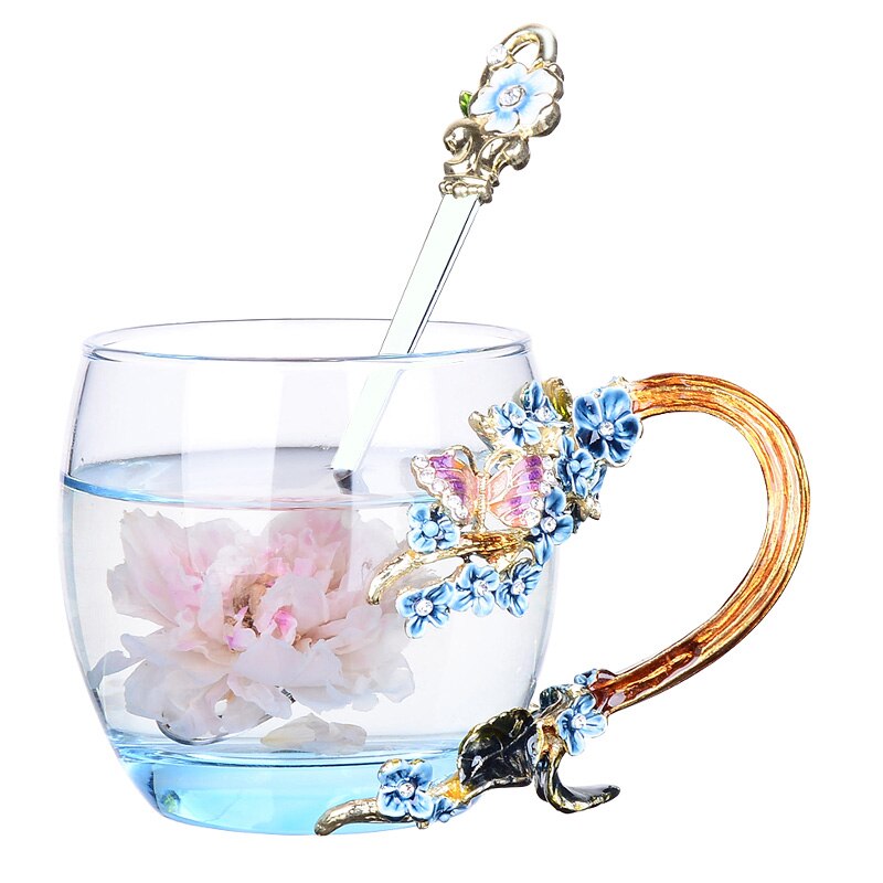 Blå kristall snida mönster emalj glas kopp låda vatten kopp hushållsglas bröllop: A1 13 x 8.5cm